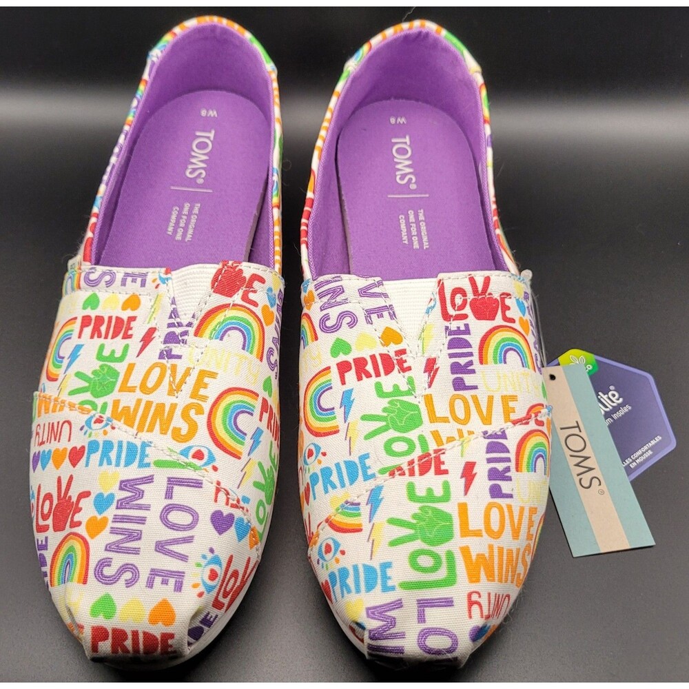 NWT Toms Shoes Womens 8 Belmont Pride Slip On Multicolor, Comfort Foam Insoles - Picture 2 of 7